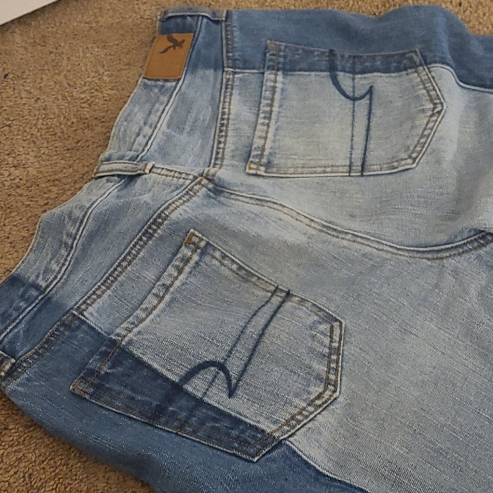 American Eagle Outfitters Straight Colorblock Cropped Distressed Jeans - Picture 4 of 4